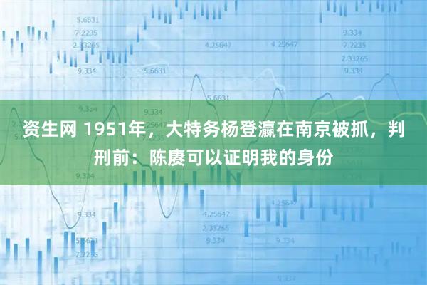 资生网 1951年，大特务杨登瀛在南京被抓，判刑前：陈赓可以证明我的身份